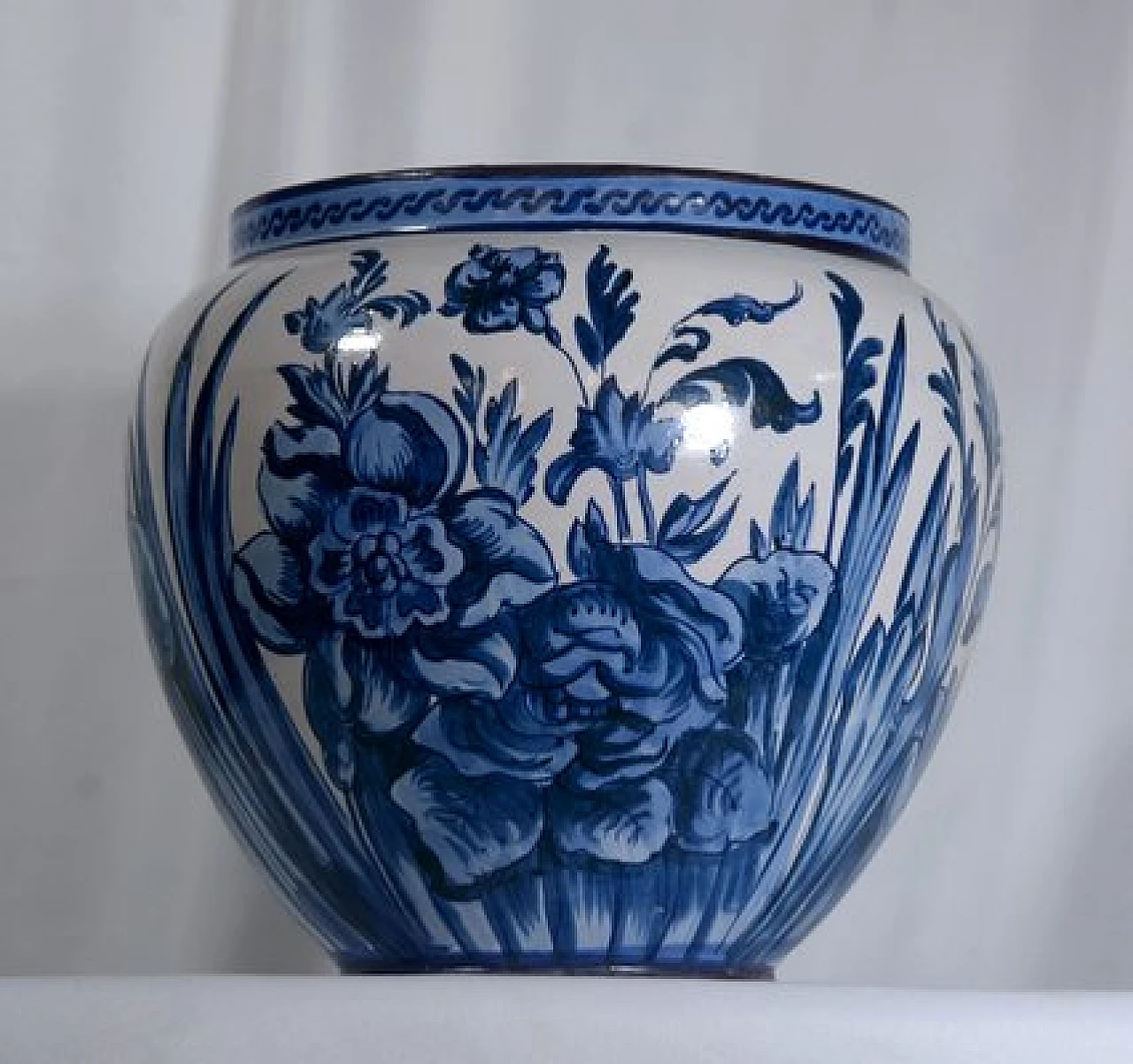 Cache-Pot dipinto a mano in ceramica con motivi floreali, anni '60 1