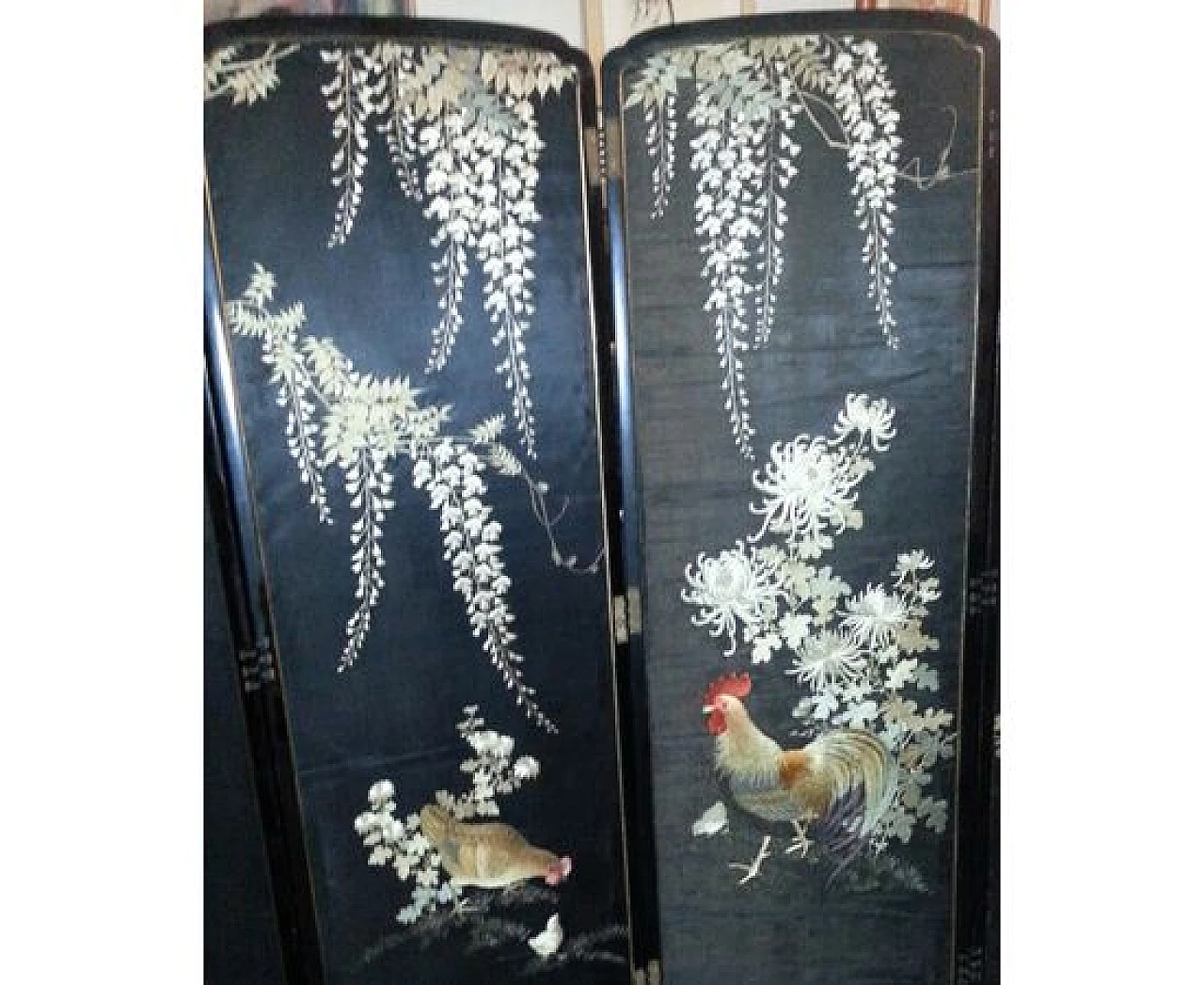 Paravento GIAPPONE in legno, ricamato in seta, '800 4