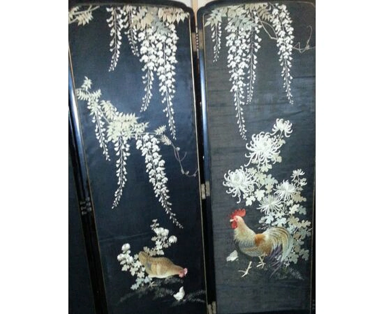 Paravento GIAPPONE in legno, ricamato in seta, '800 5