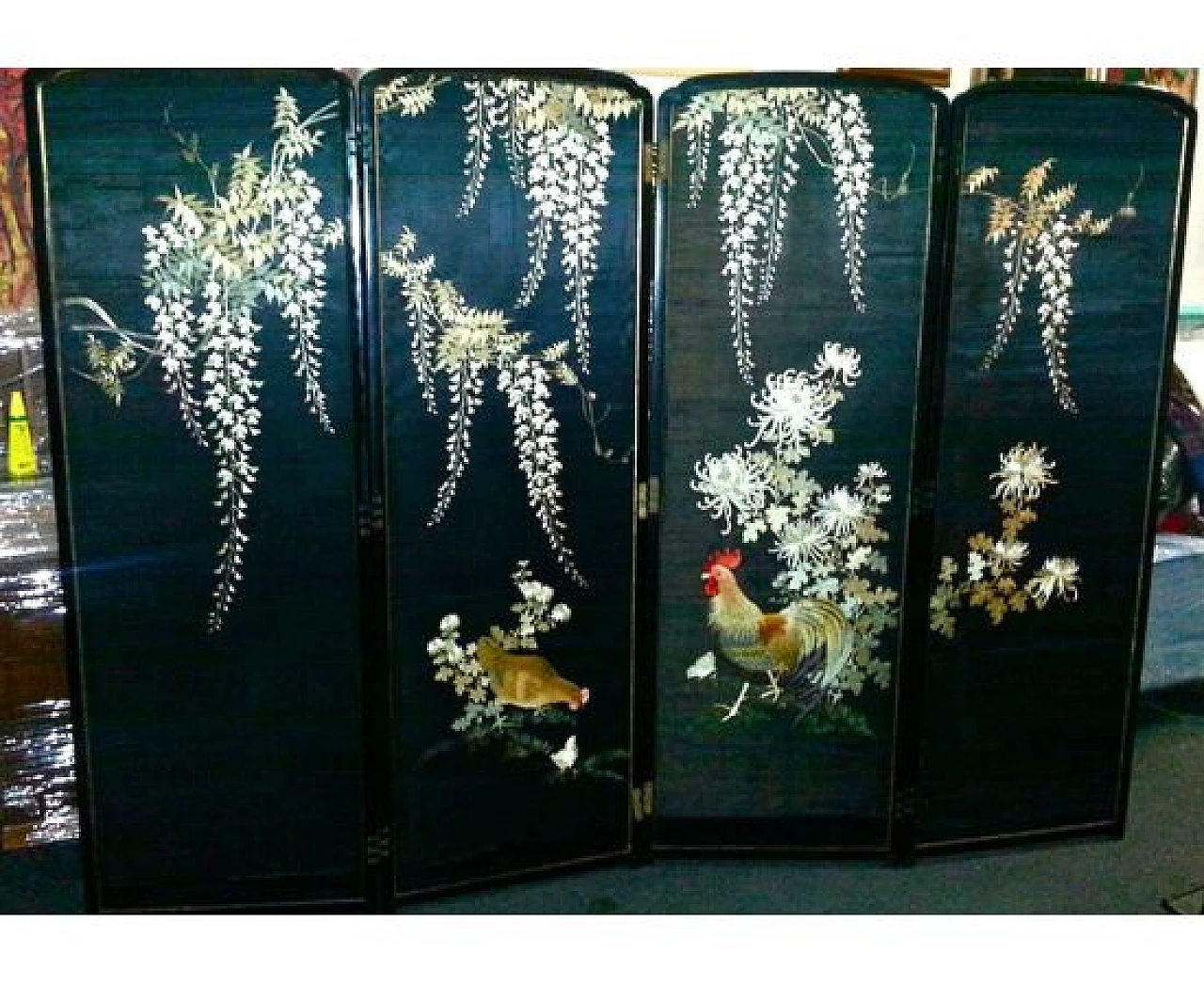 Paravento GIAPPONE in legno, ricamato in seta, '800 6