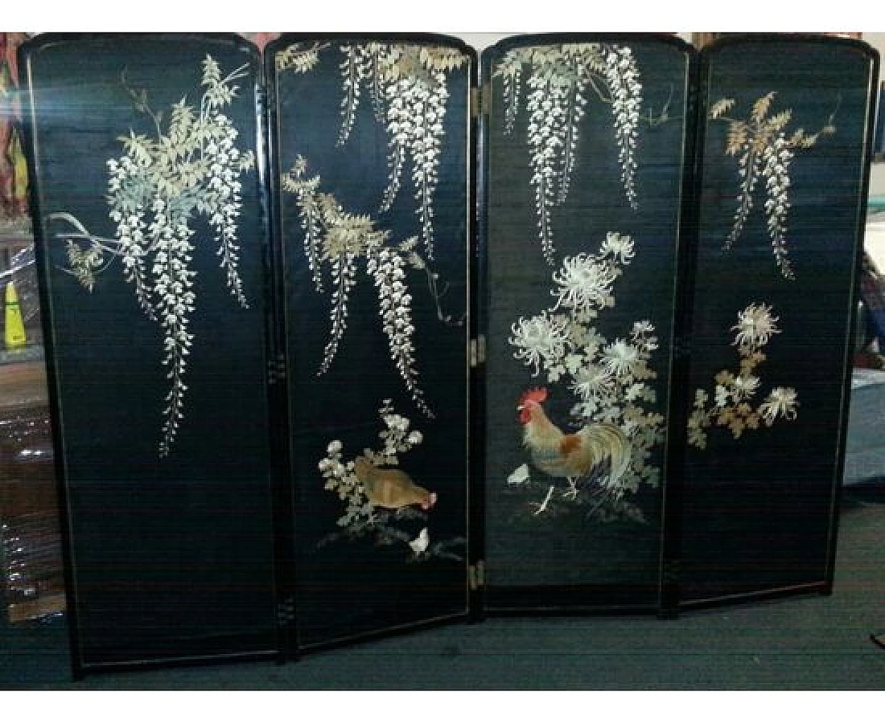 Paravento GIAPPONE in legno, ricamato in seta, '800 7