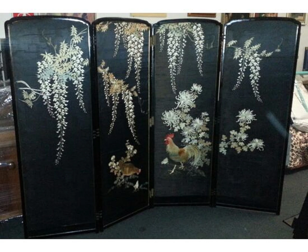 Paravento GIAPPONE in legno, ricamato in seta, '800 9