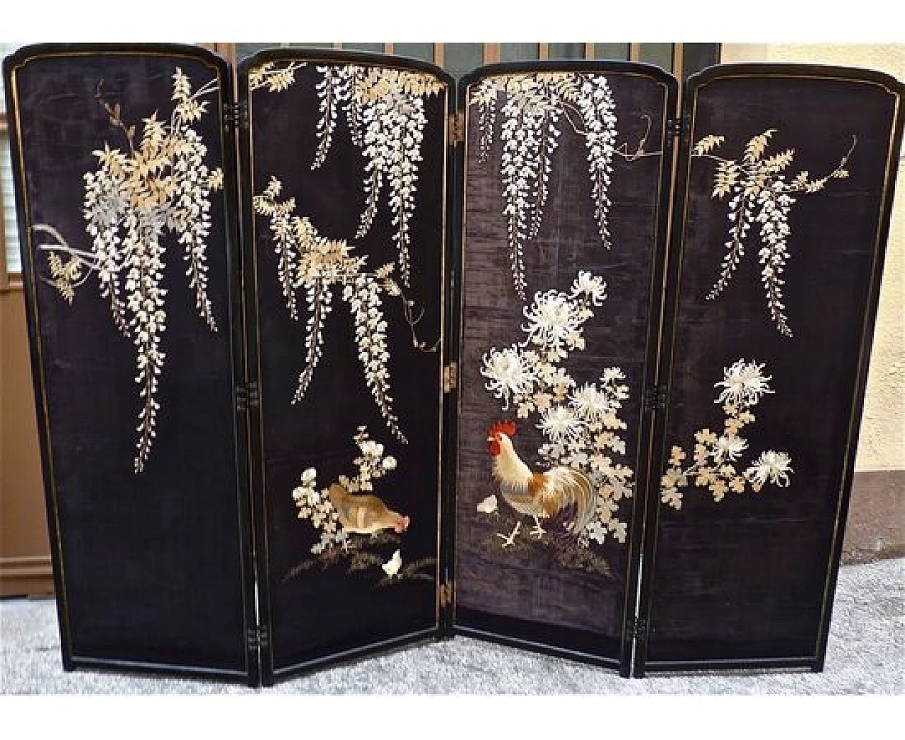 Paravento GIAPPONE in legno, ricamato in seta, '800 10