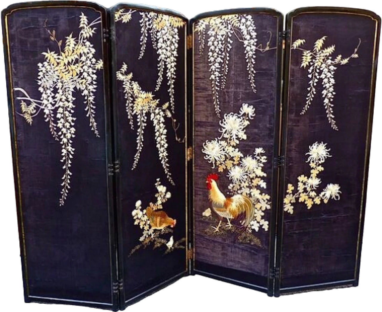 Paravento GIAPPONE in legno, ricamato in seta, '800 12