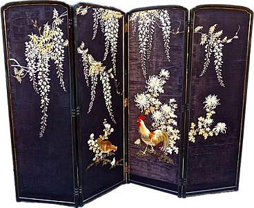Paravento GIAPPONE in legno, ricamato in seta, '800