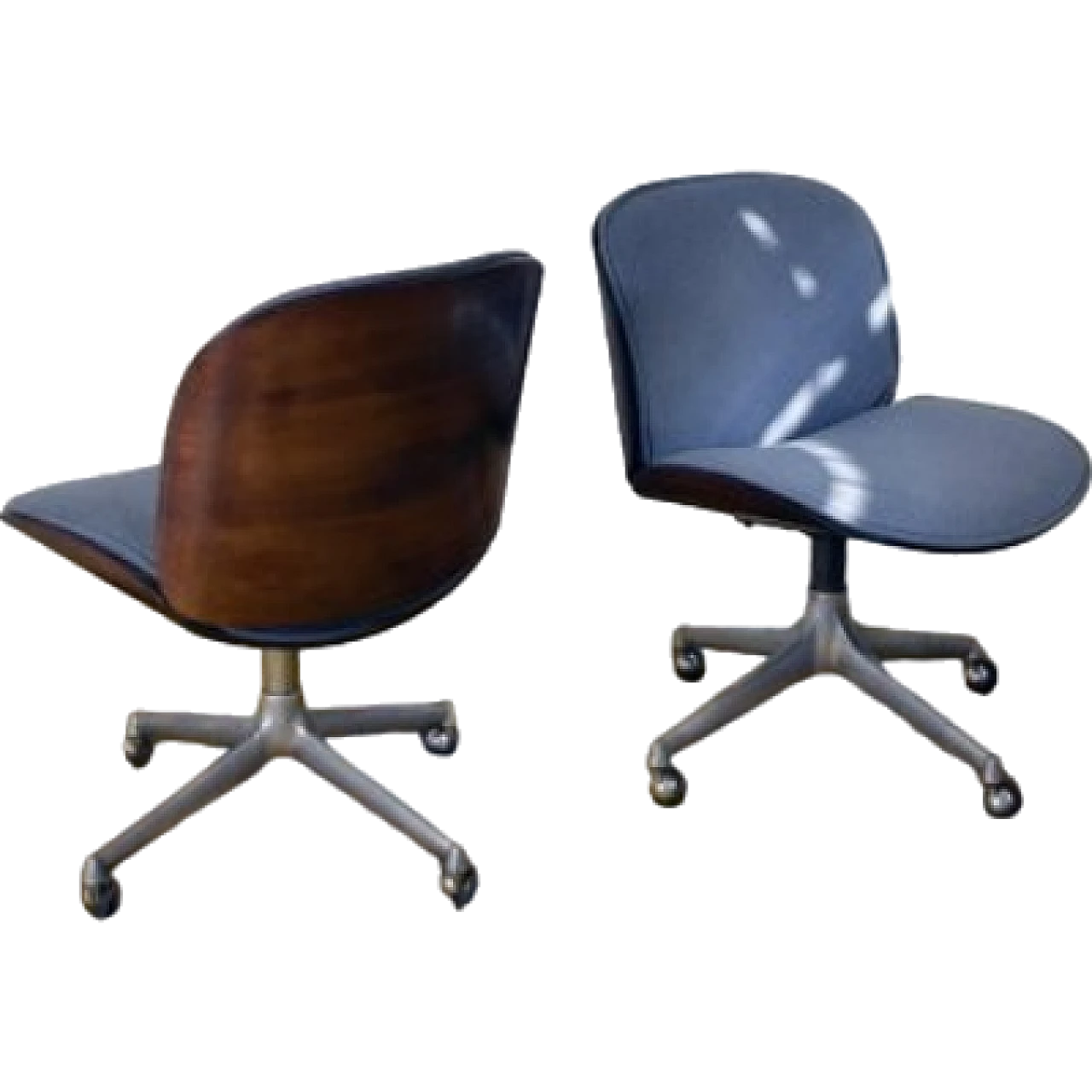 Pair of chairs in wood and fabric by Ico Parisi for Mim, 1970s 8