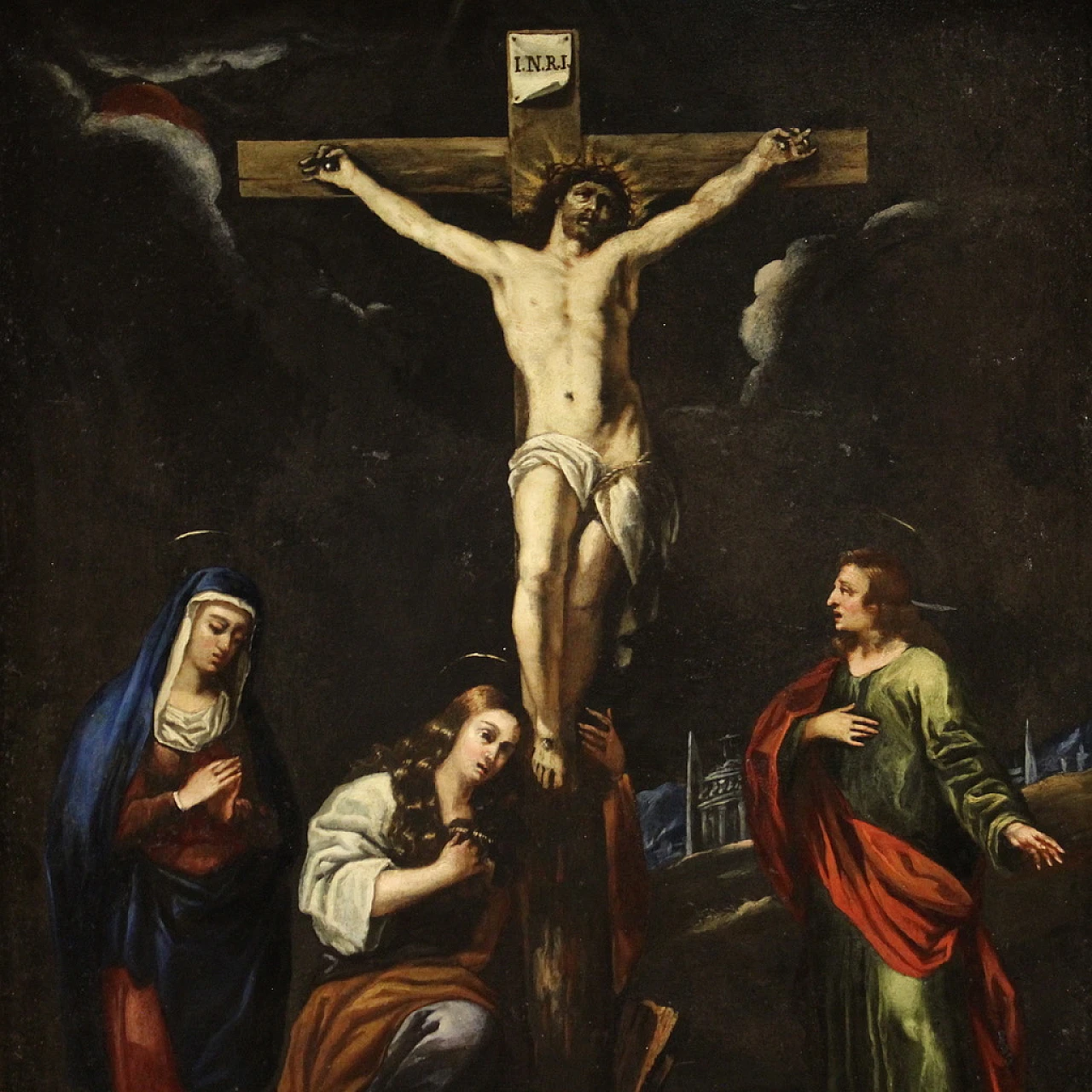 The Crucifixion, Italian painting on slate, 17th century 3