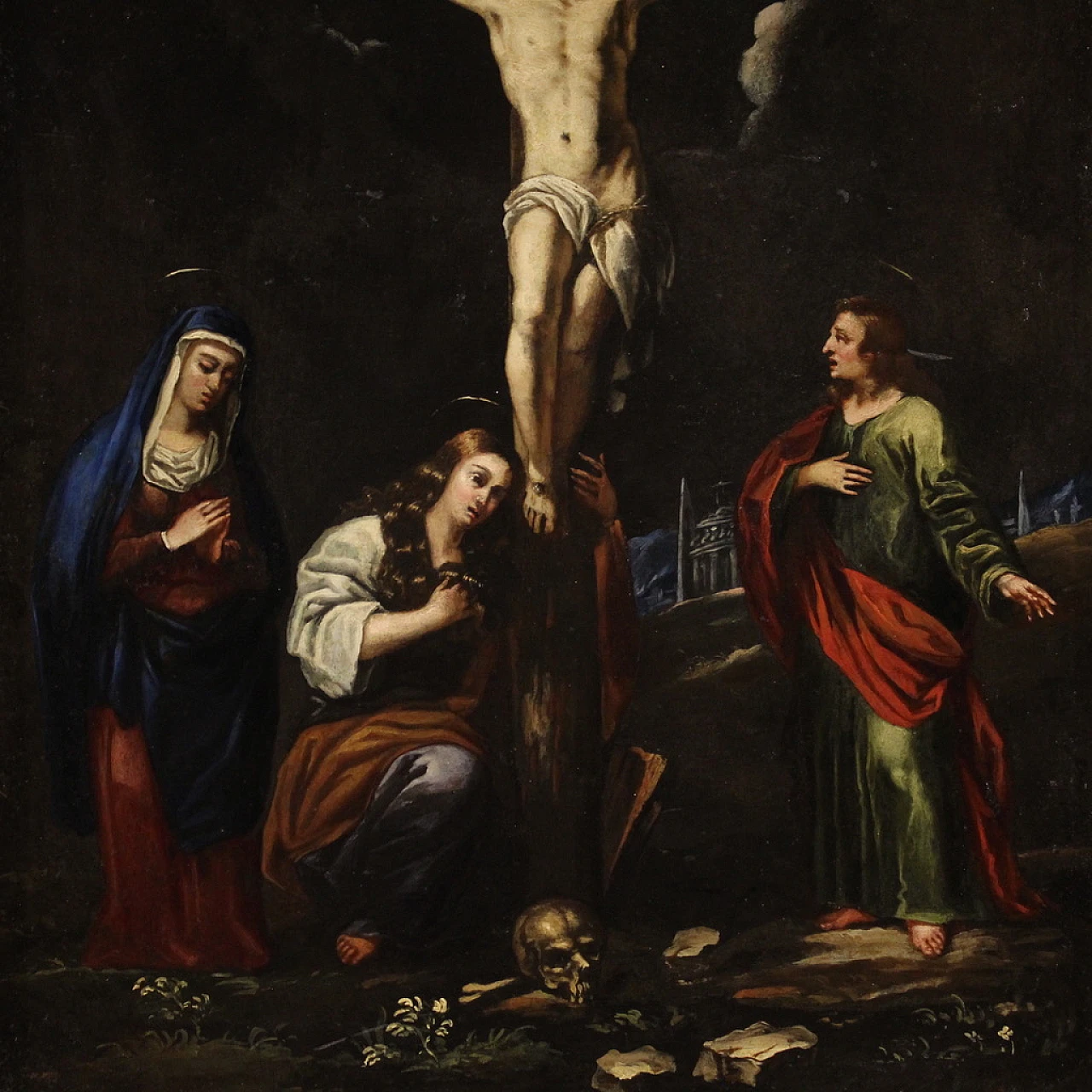 The Crucifixion, Italian painting on slate, 17th century 4