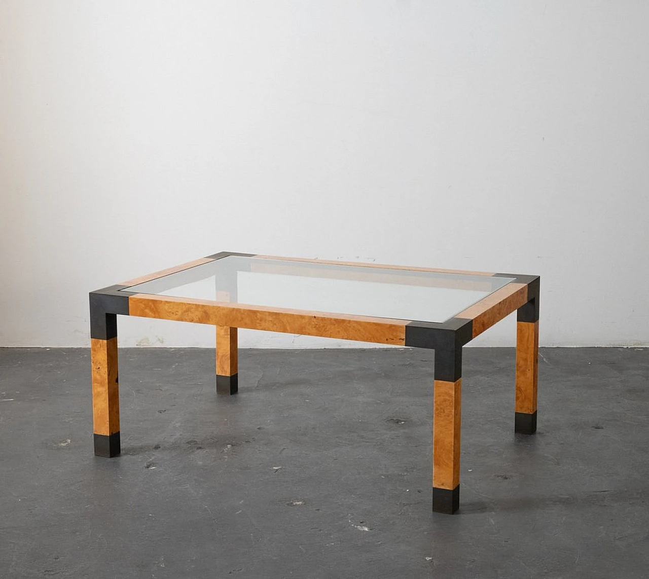 Coffee table in briarwood and brass, 1980s 1