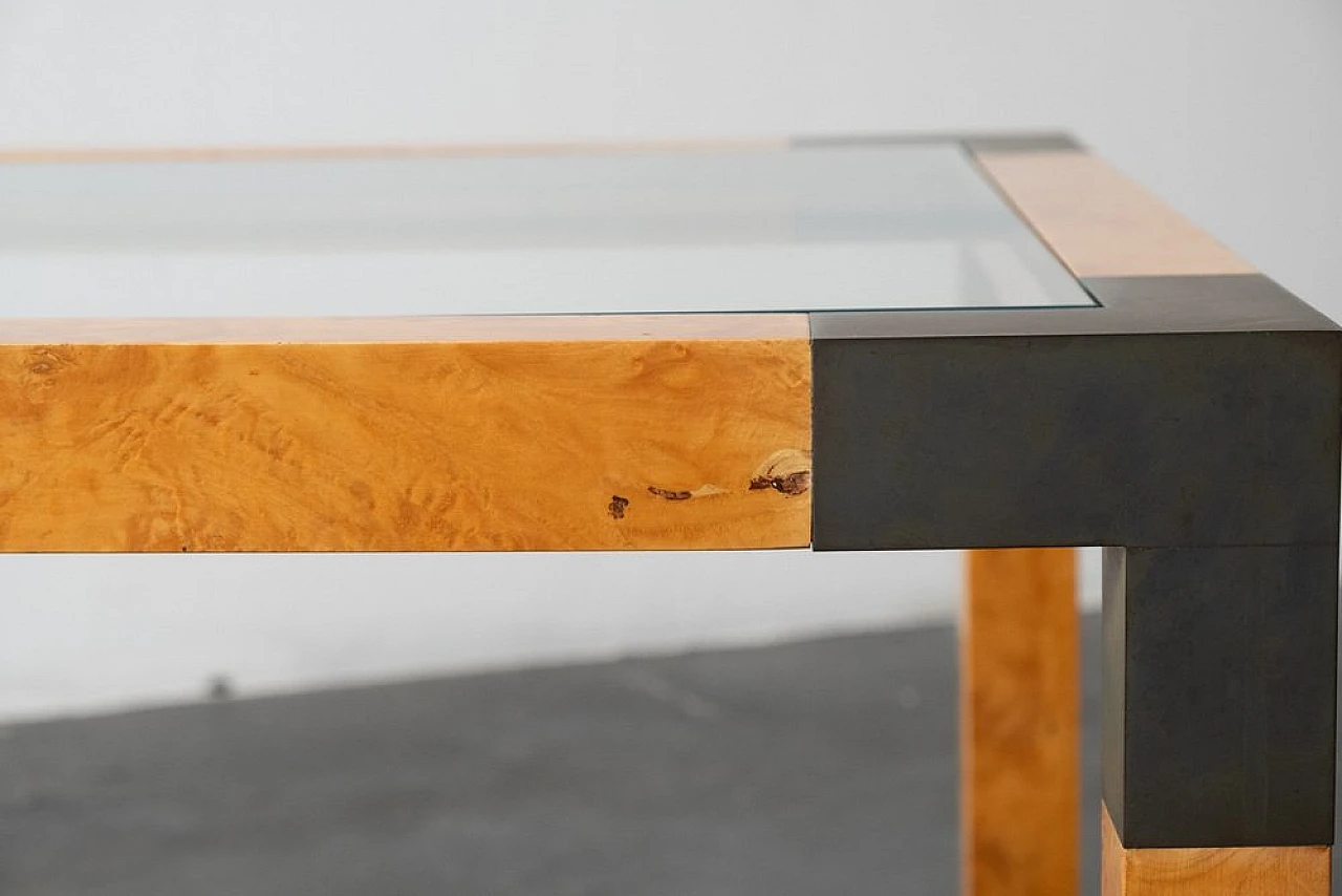 Coffee table in briarwood and brass, 1980s 5