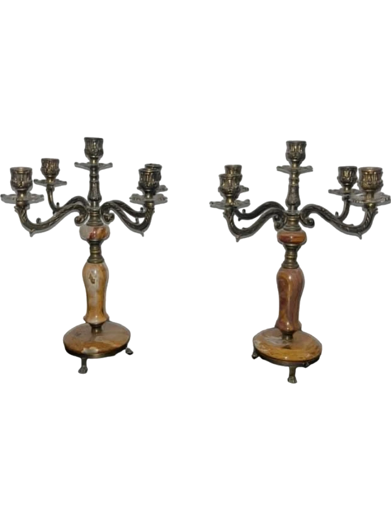 Candelabri portacandele ottone e onice, anni '60 7