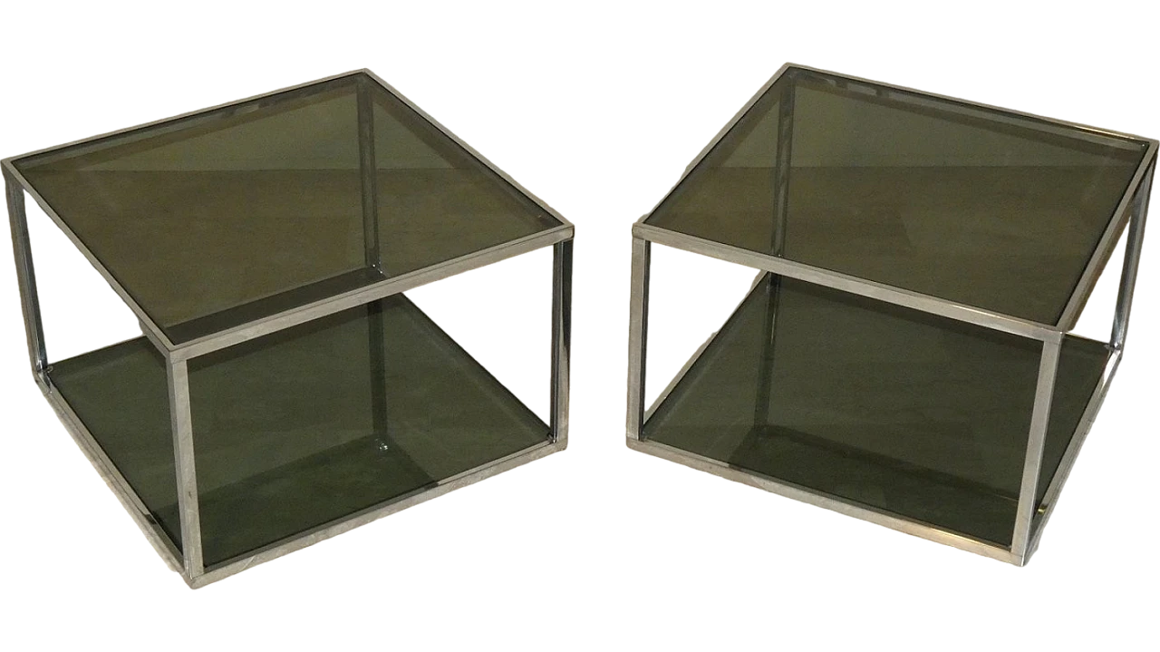 Coffee Tables in Chromed Steel and Glass, Italy, 1970s, Set of 2 9