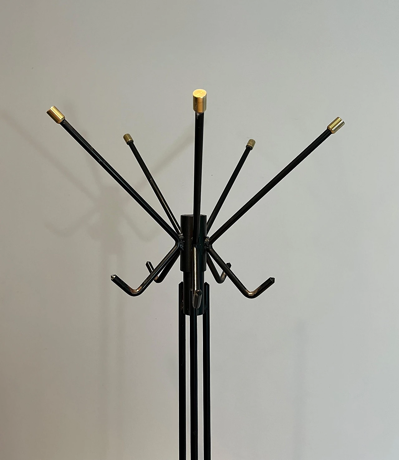 Brass and black lacquered coat stand, 1950s 4