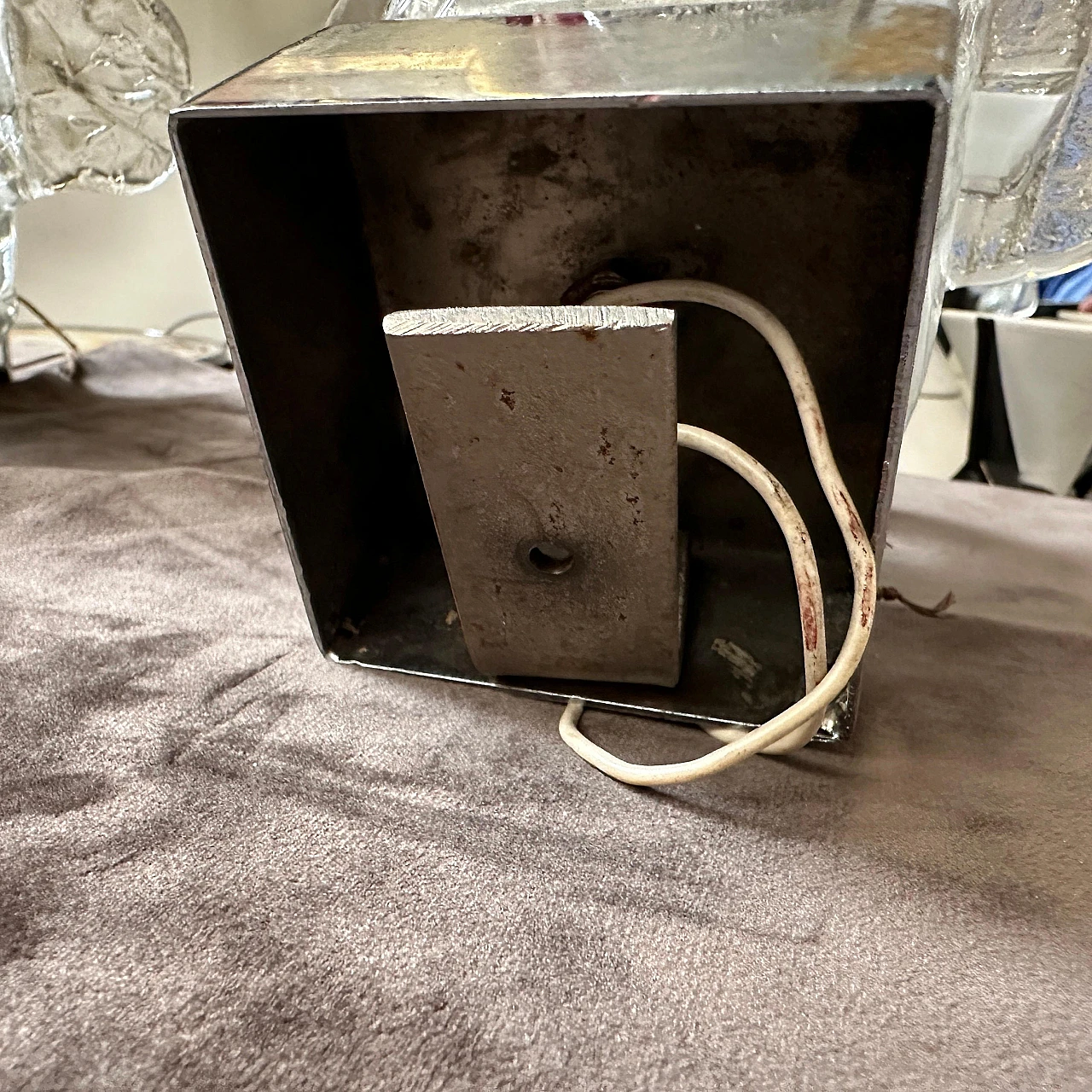 Pair of space age Murano glass and steel wall sconces by Mazzega, 60s 5