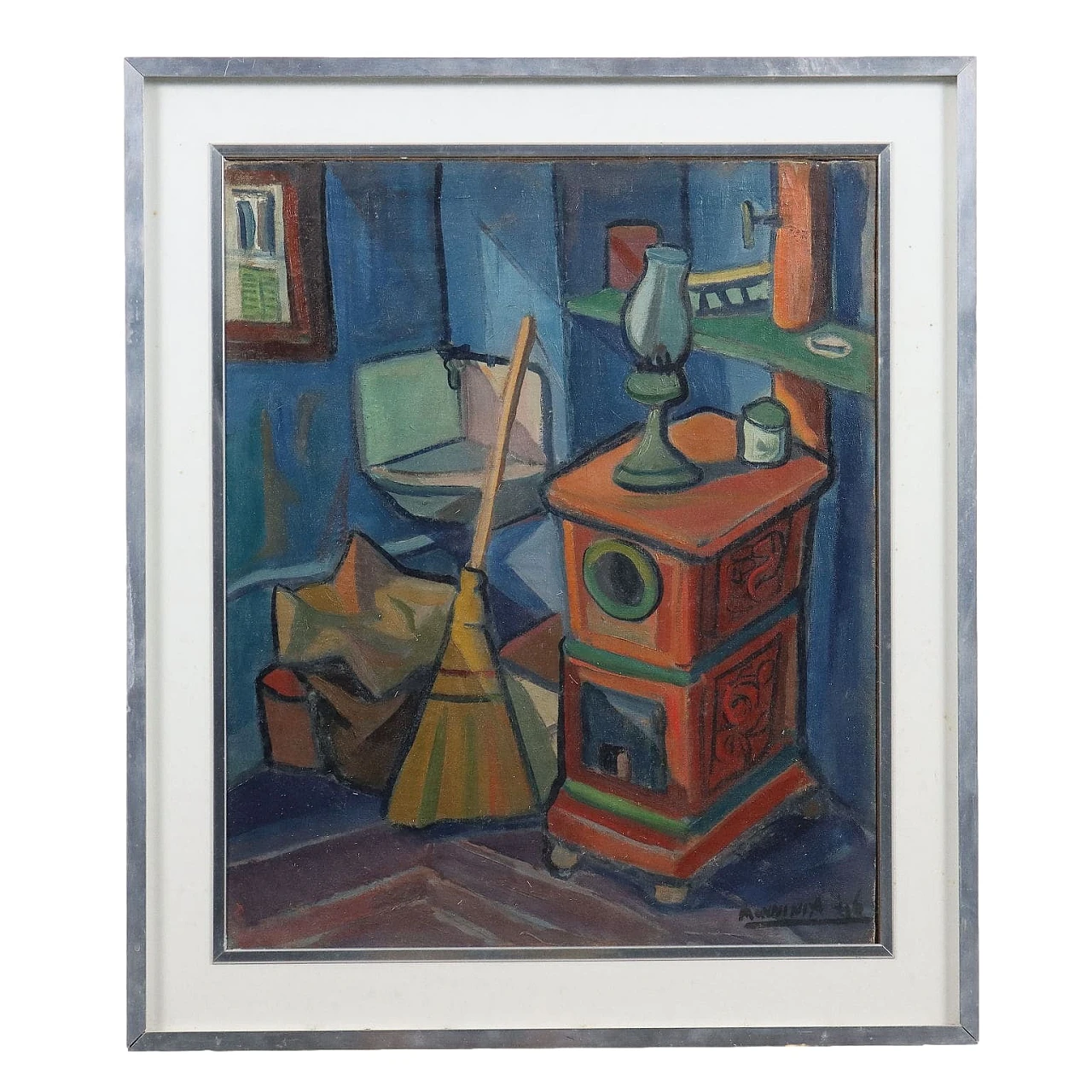 Dipinto contemporaneo di Alvaro Monnini, olio su tela, anni '40 1