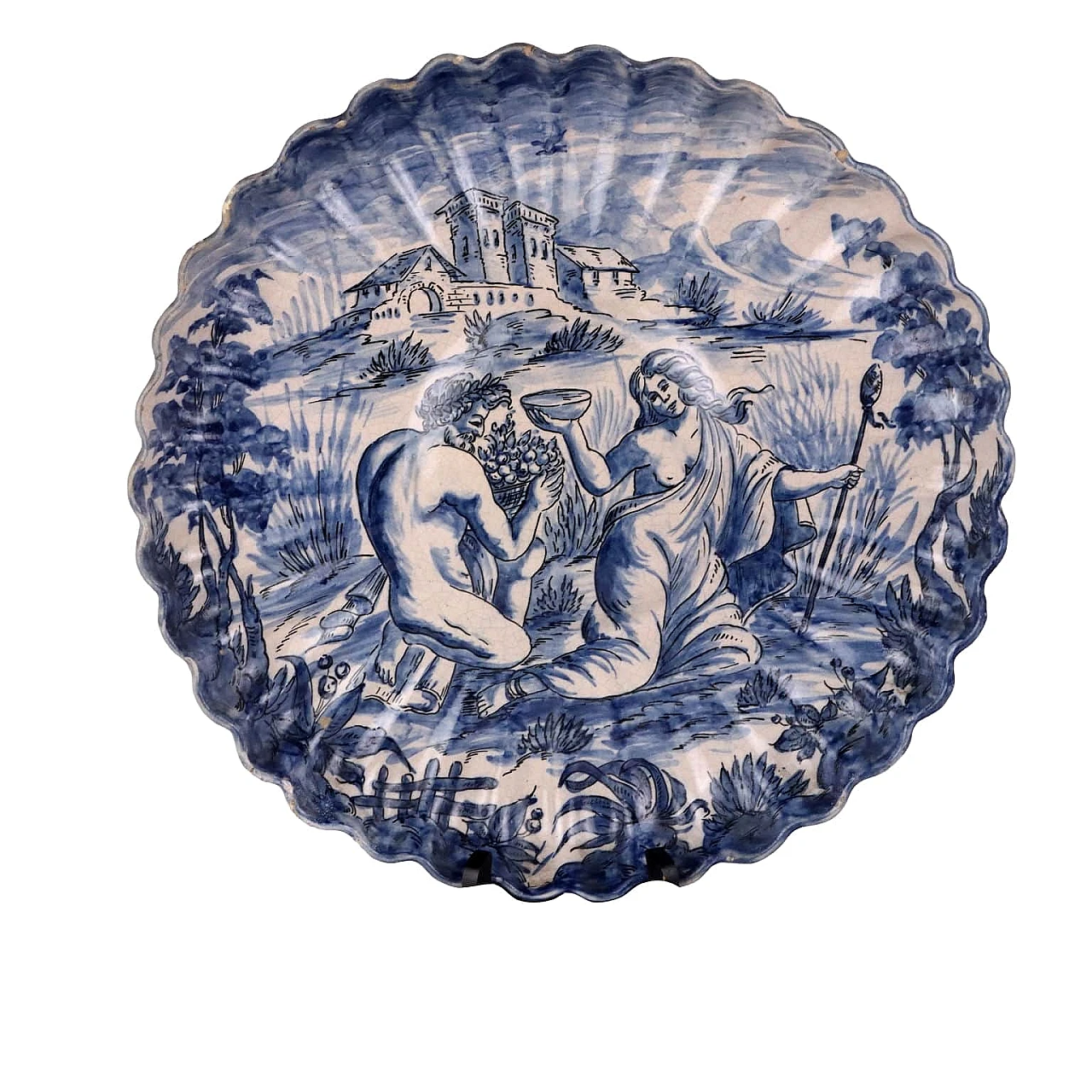 Savona majolica plate decorated in monochrome blue, 19th century 1