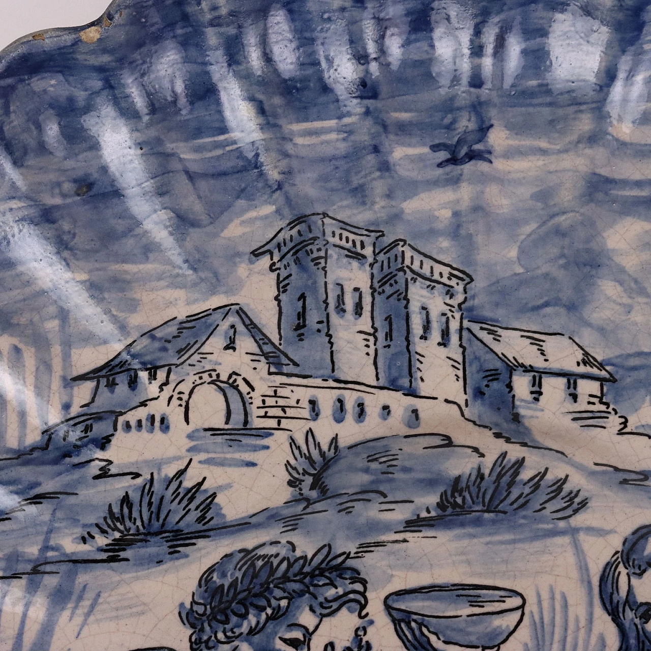 Savona majolica plate decorated in monochrome blue, 19th century 8