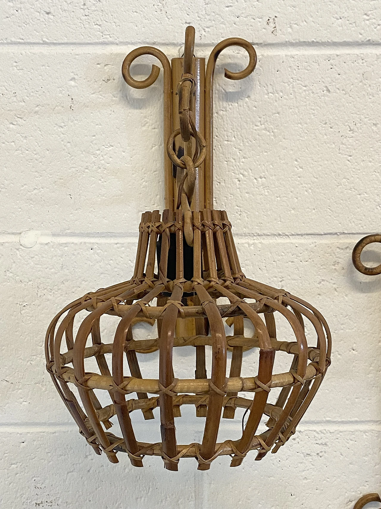 Pair of 70s wall sconces in rush and bamboo 7