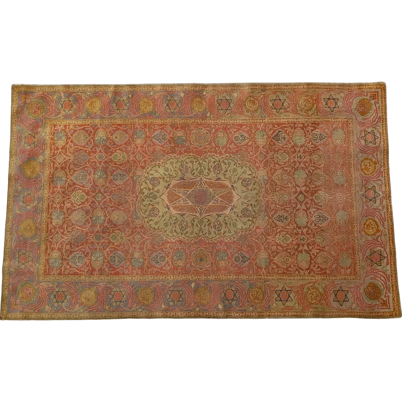 Antique carpet Israeli Bezalel with Jewish symbols 14