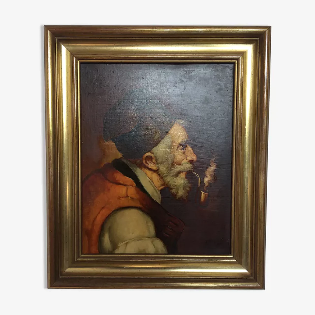 Uomo con barba e pipa firmato da Oller, primo '900 2