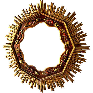 Sun-shaped mirror in gilded wood, 1960s
