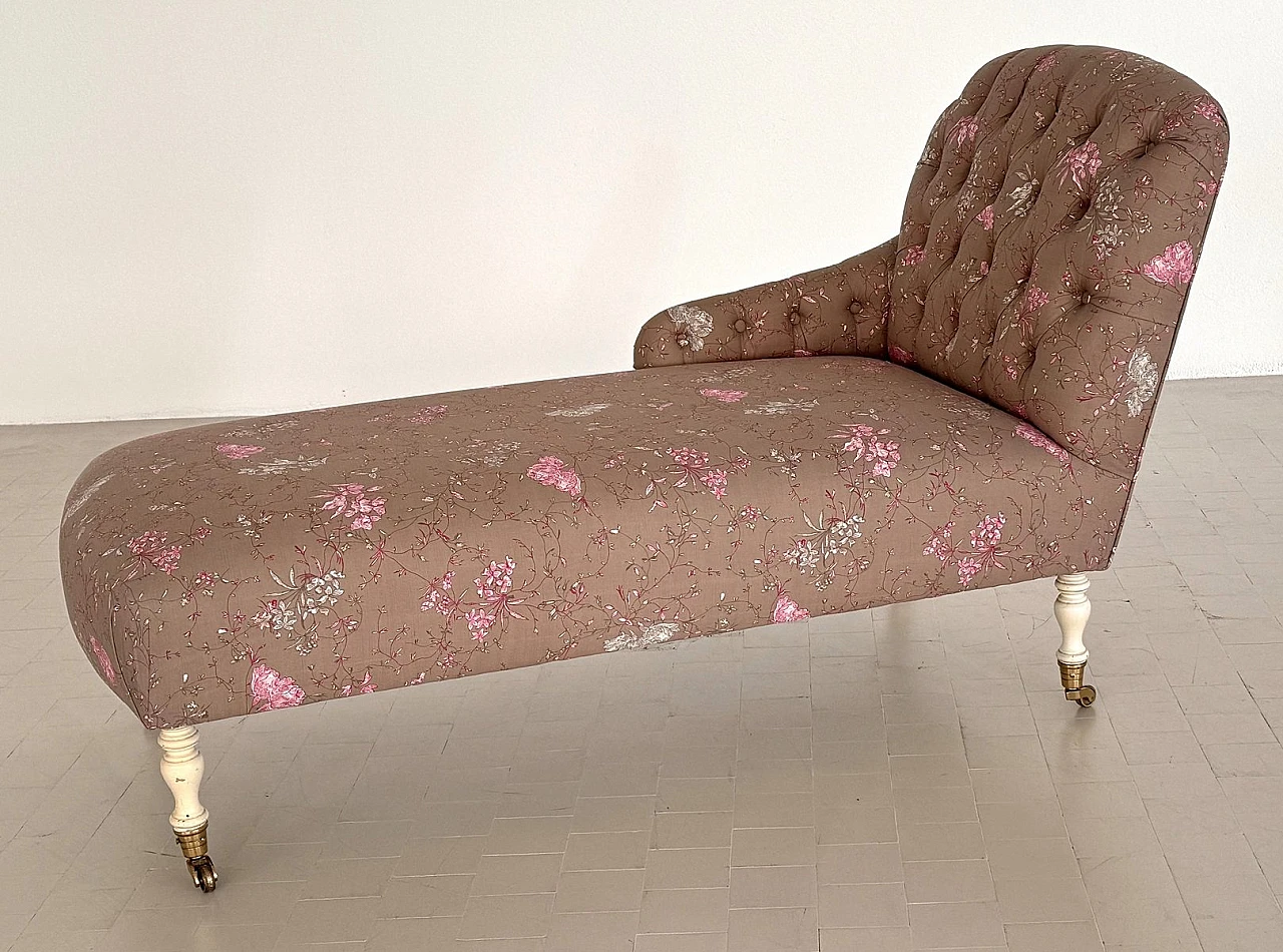 Victorian chaise longue with capitonné upholstery, 1950s 3