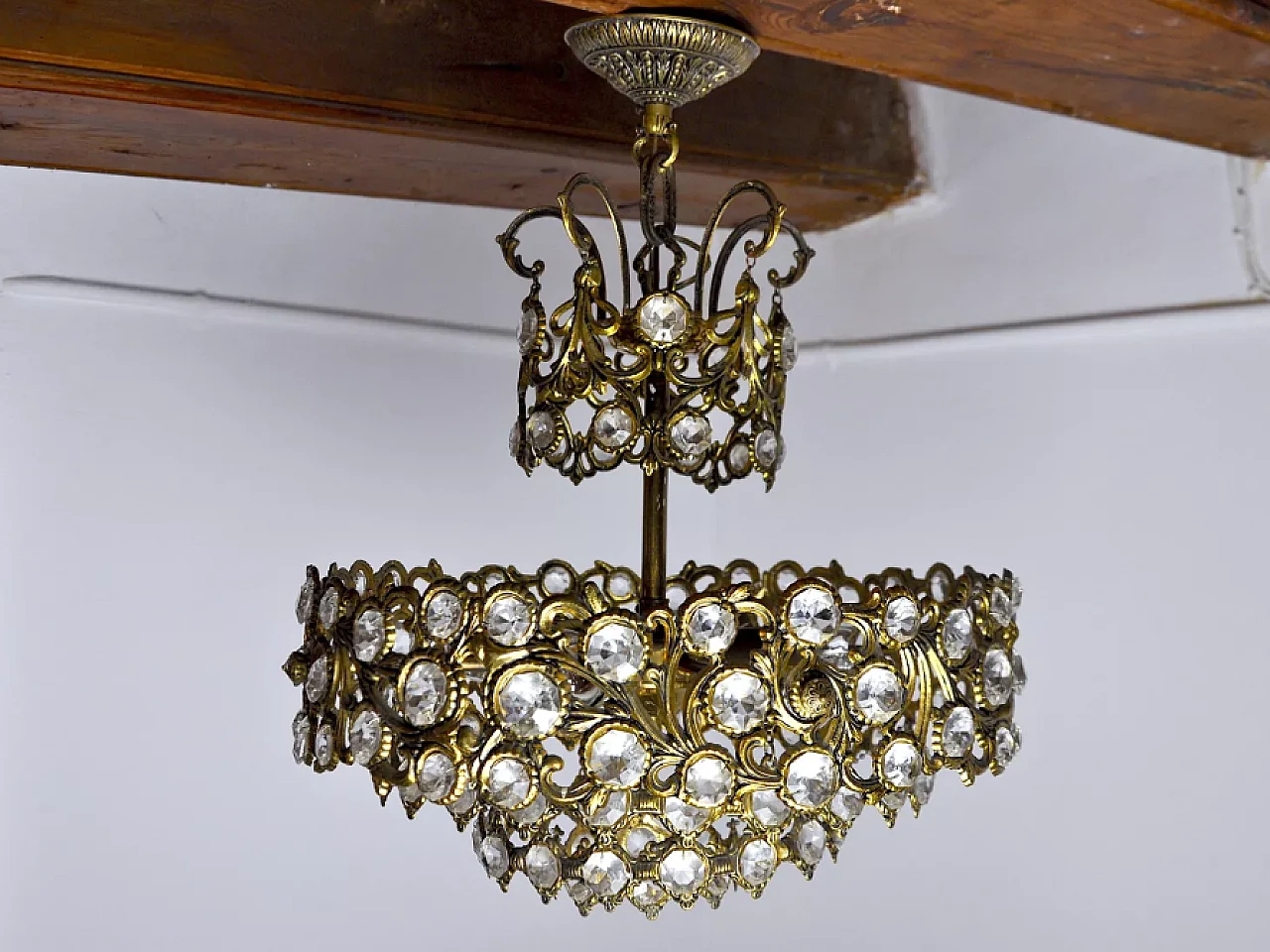 Chandelier with gilded frame by Ernest Palm for Palwa, 1970s 5