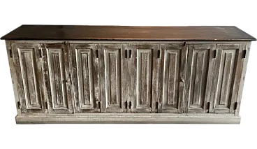 Grande credenza armadio patinato a 6 ante scorrevoli, anni '70