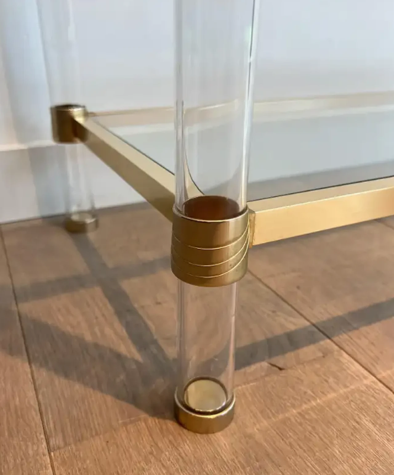 Consolle in lucite e metallo dorato, anni '70 6