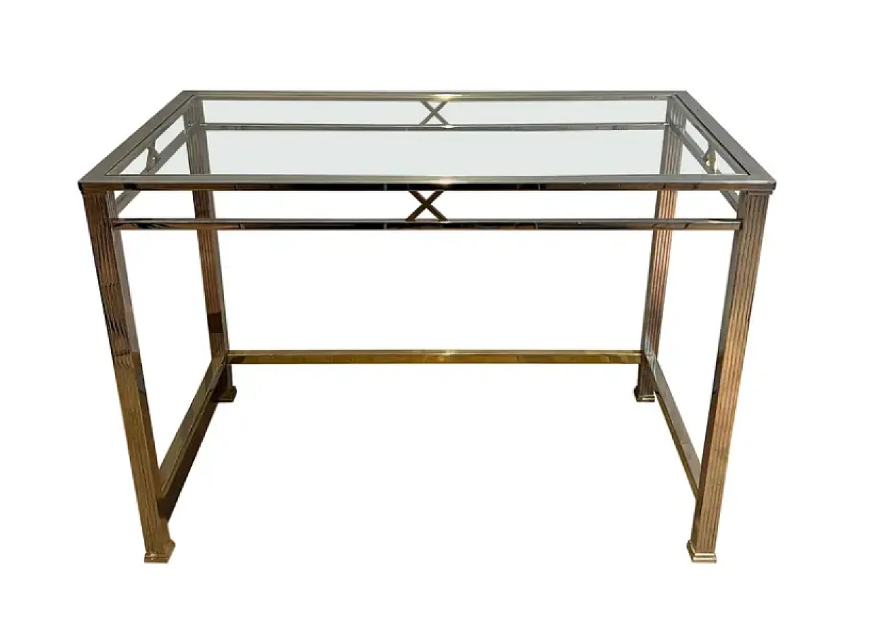 Scrivania in stile neoclassico in cromo e ottone, anni '70 1