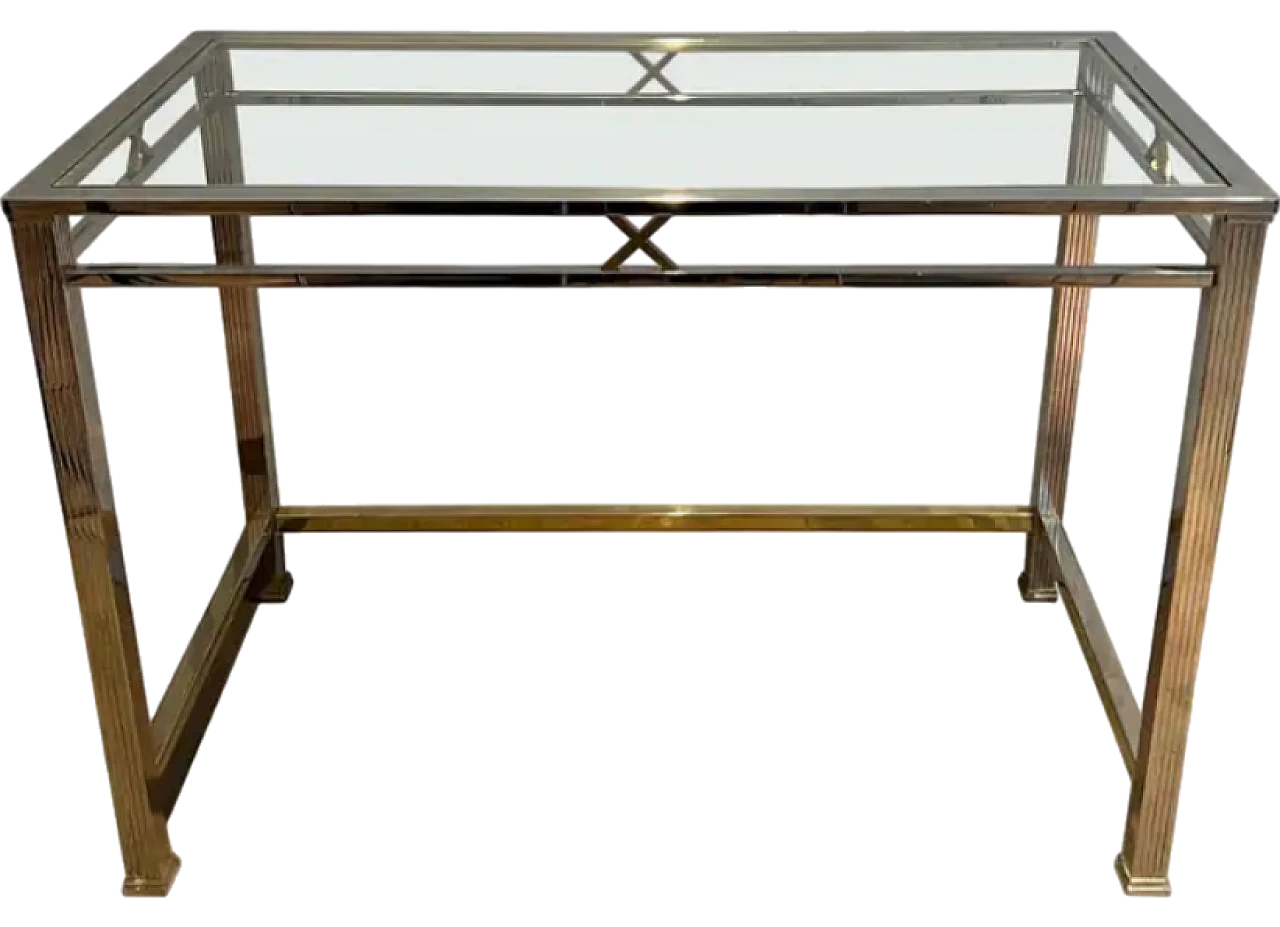 Scrivania in stile neoclassico in cromo e ottone, anni '70 13