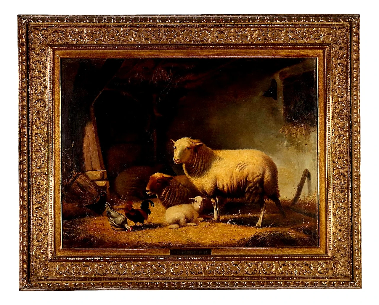 Eugène Verboeckhoven, In the barn, oil on panel, 1857 1