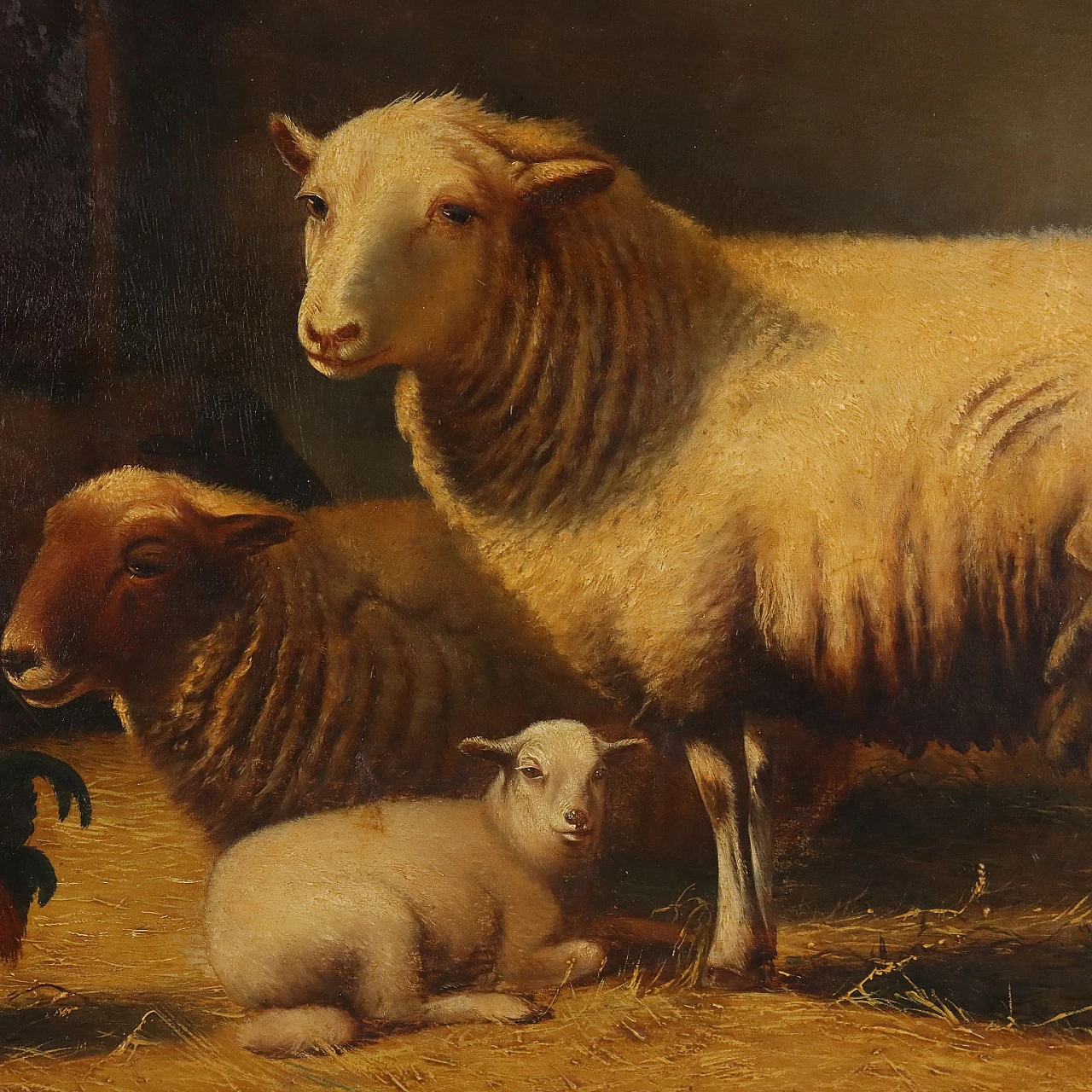 Eugène Verboeckhoven, In the barn, oil on panel, 1857 3