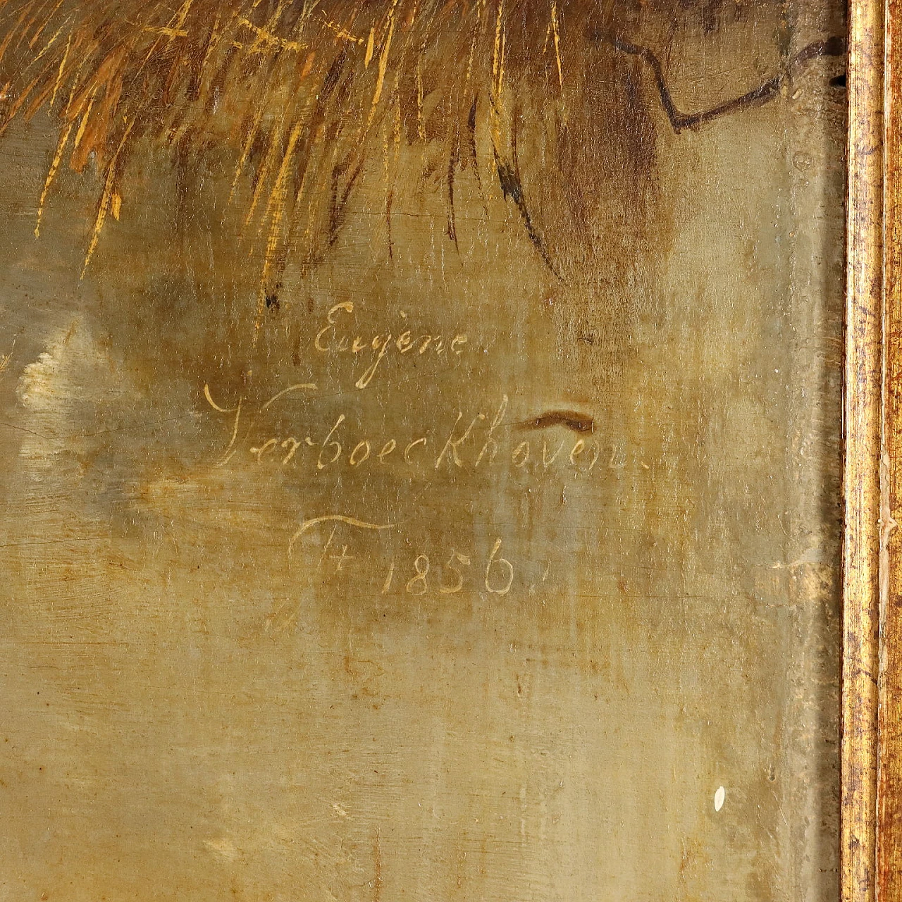Eugène Verboeckhoven, In the barn, oil on panel, 1857 8