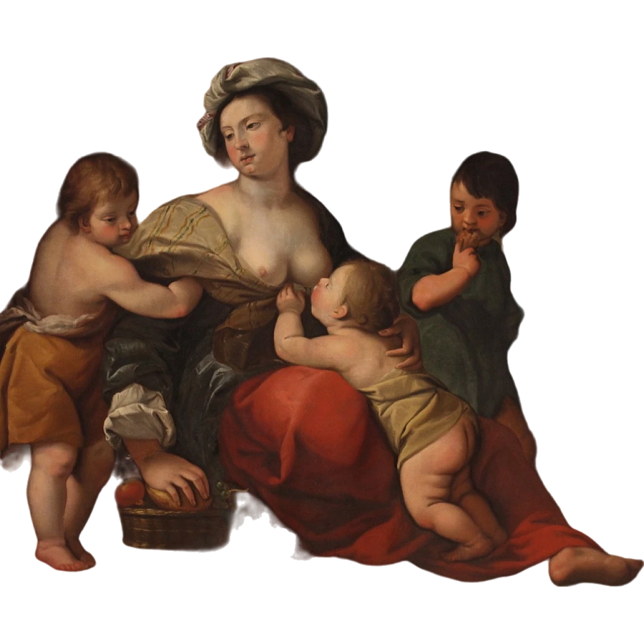 Italian painting, allegory of charity,  17th century 16