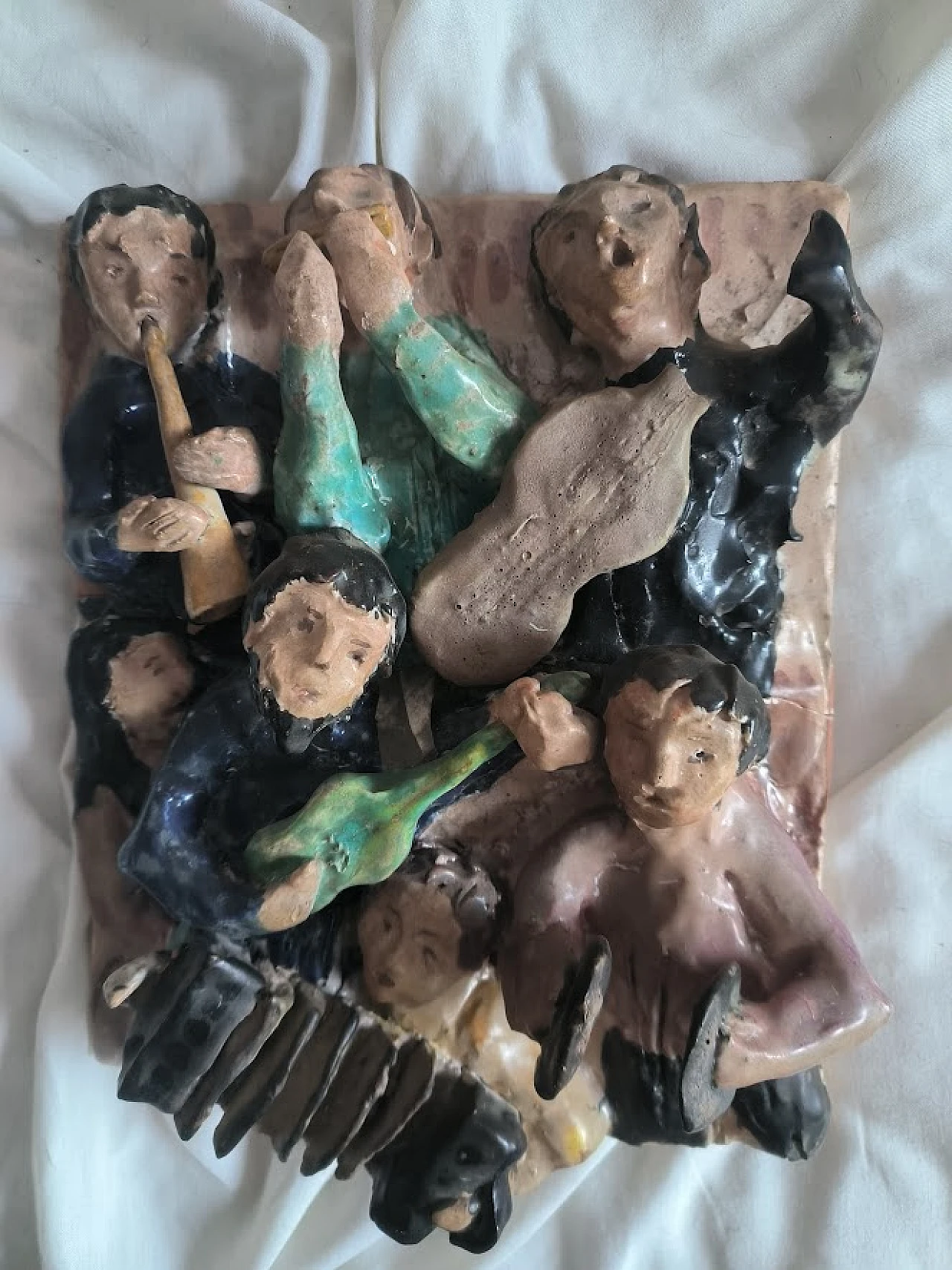 Sculpture "The jazzists" Italian artist ceramic, 60s 1