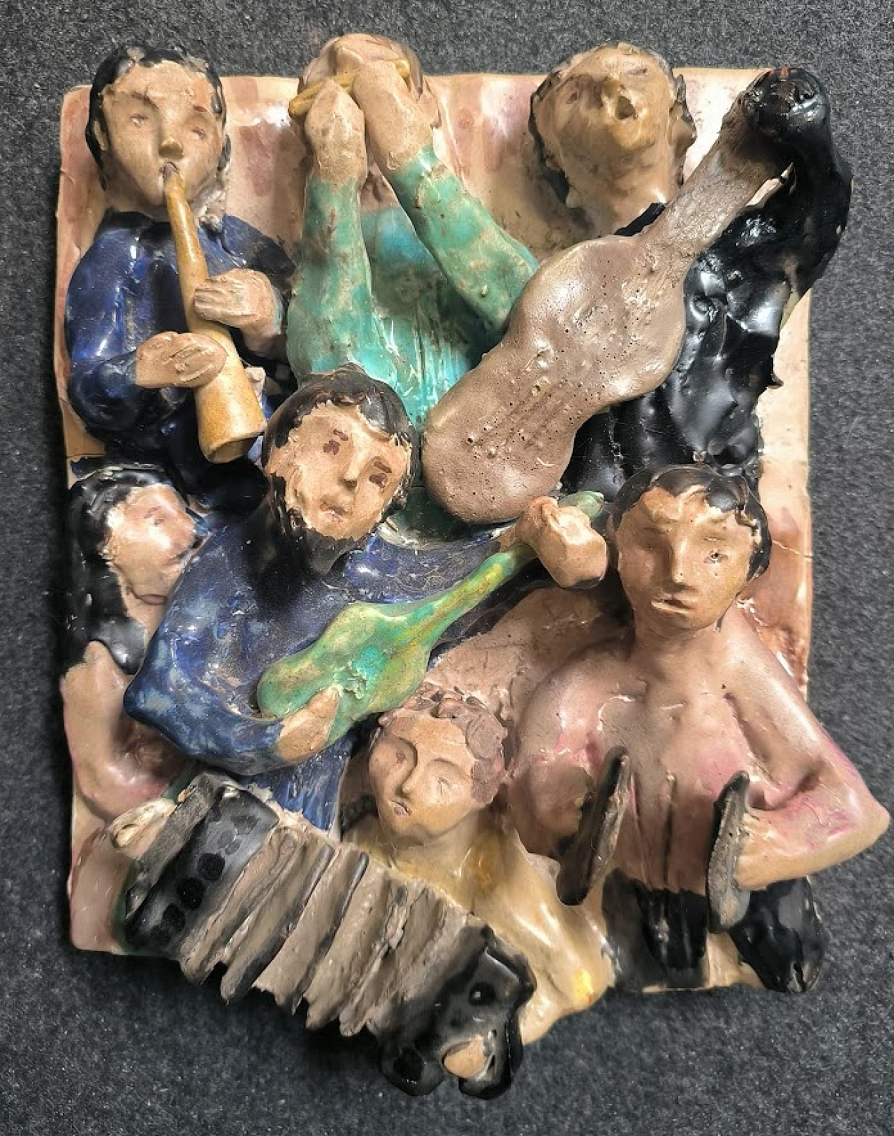 Sculpture "The jazzists" Italian artist ceramic, 60s 8
