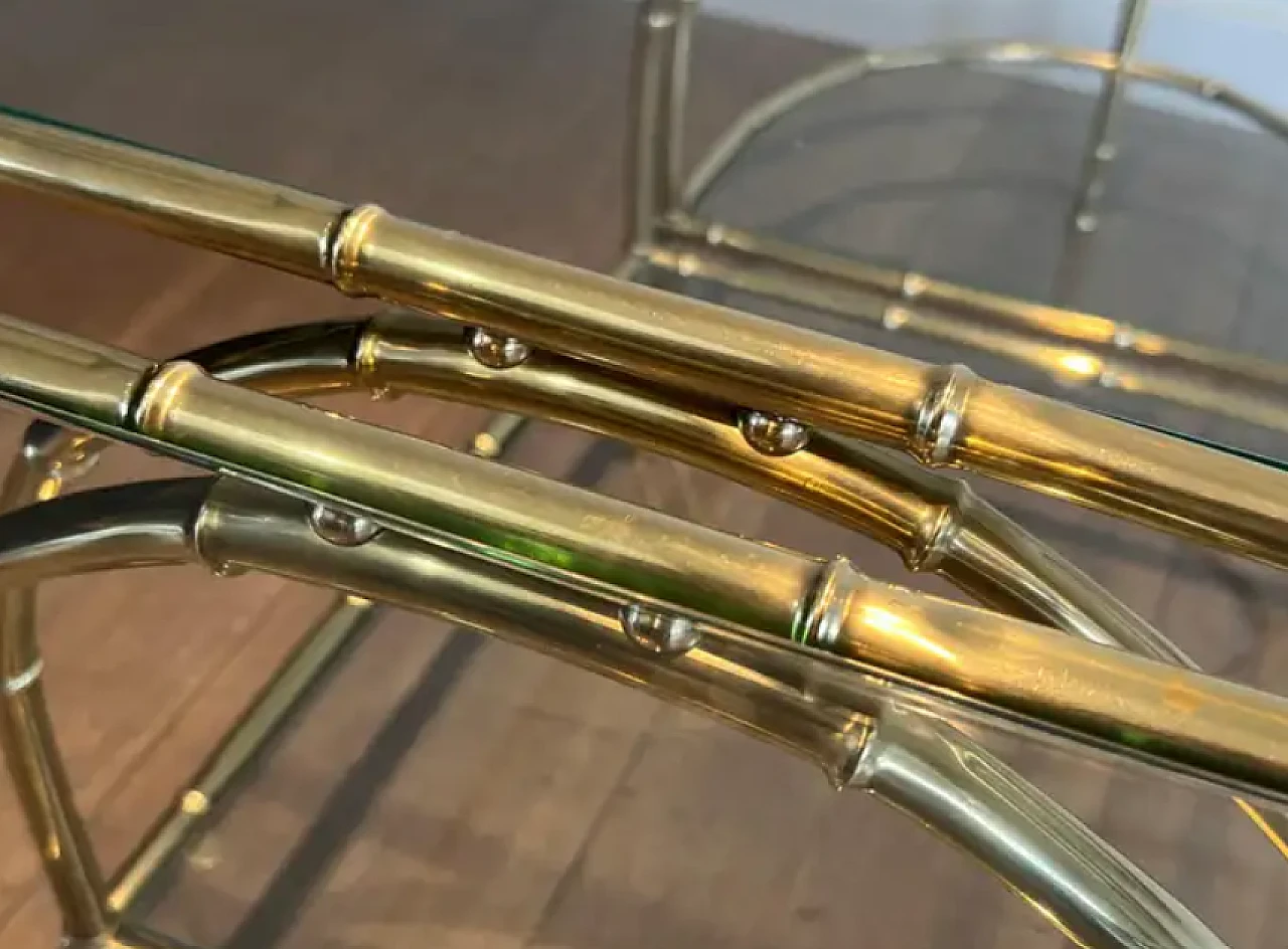 Tavolino tripartito in ottone in finto bambù, anni '40 9