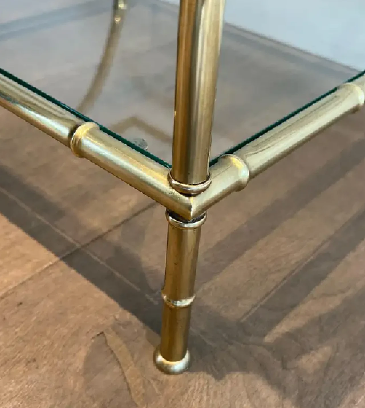 Tavolino tripartito in ottone in finto bambù, anni '40 14