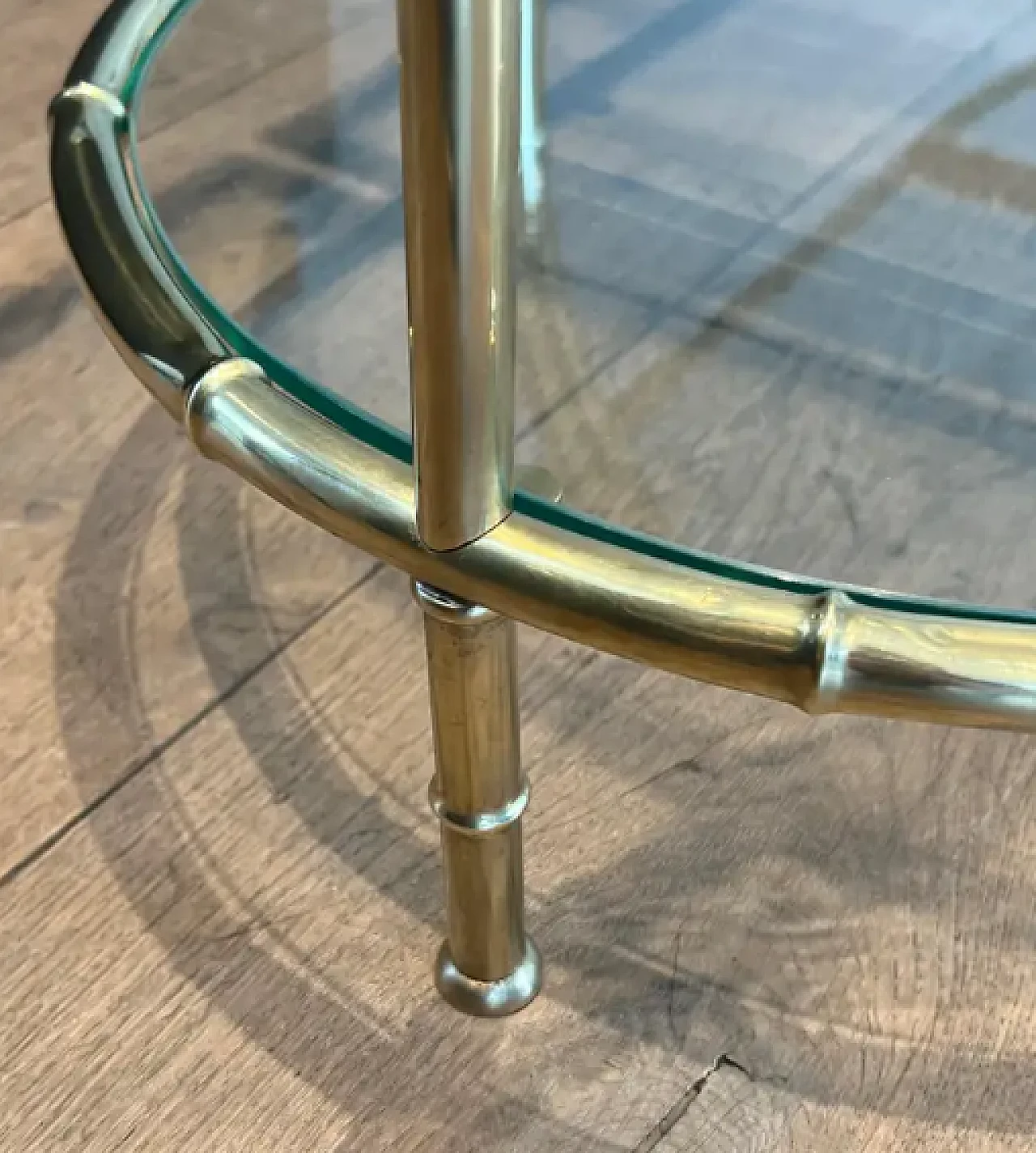 Tavolino tripartito in ottone in finto bambù, anni '40 15