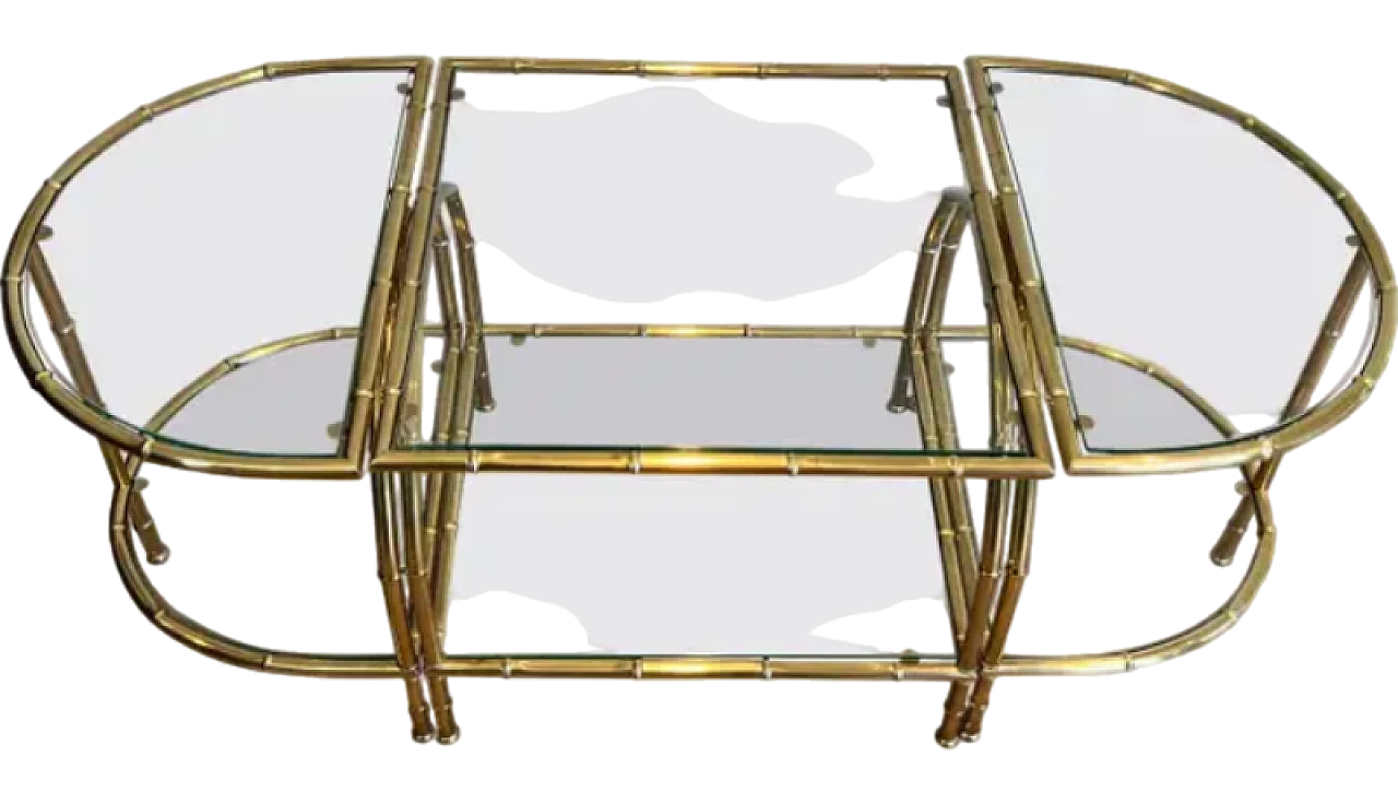 Tavolino tripartito in ottone in finto bambù, anni '40 16