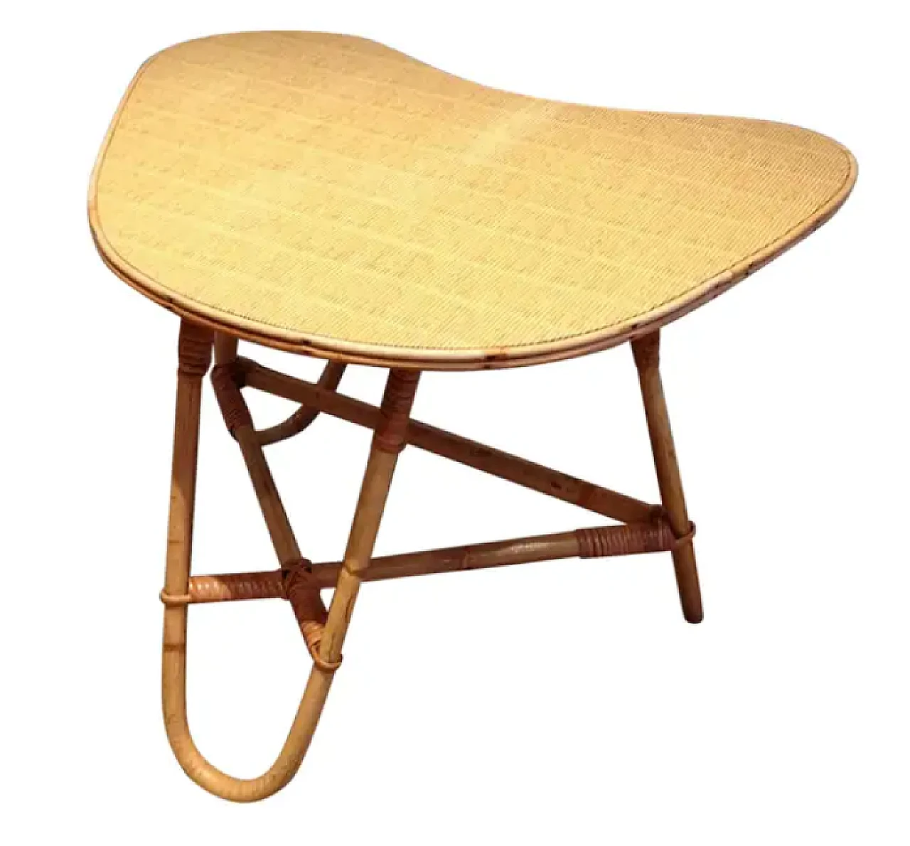 Tavolino da caffè francese in rattan a forma libera, anni '70 1