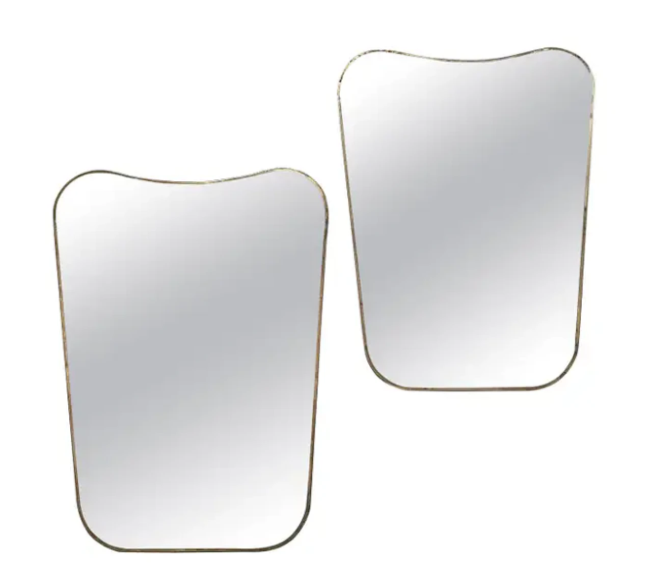 Pair of Gio Ponti style brass biscuit mirrors, 1960s 1