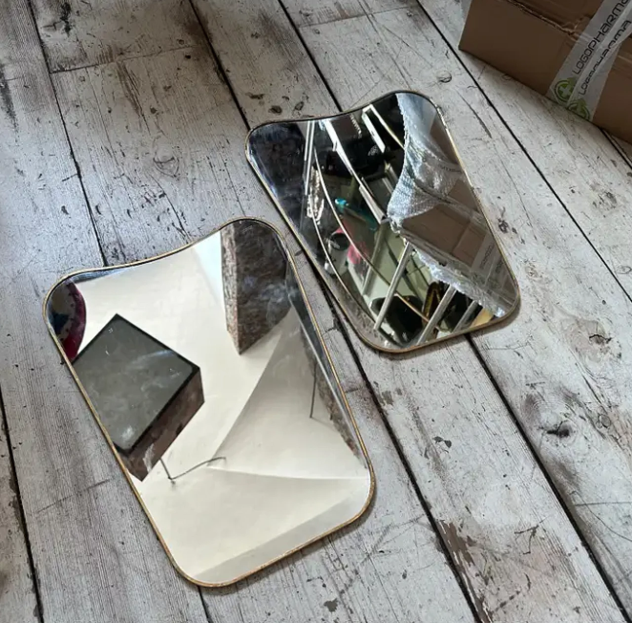 Pair of Gio Ponti style brass biscuit mirrors, 1960s 2