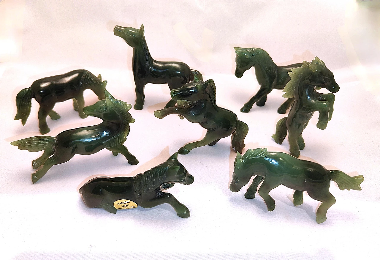 Vintage series of eight green jade horses 1