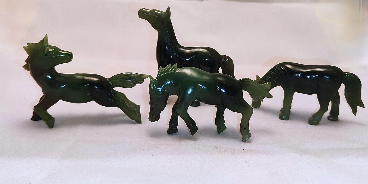 Vintage series of eight green jade horses 9