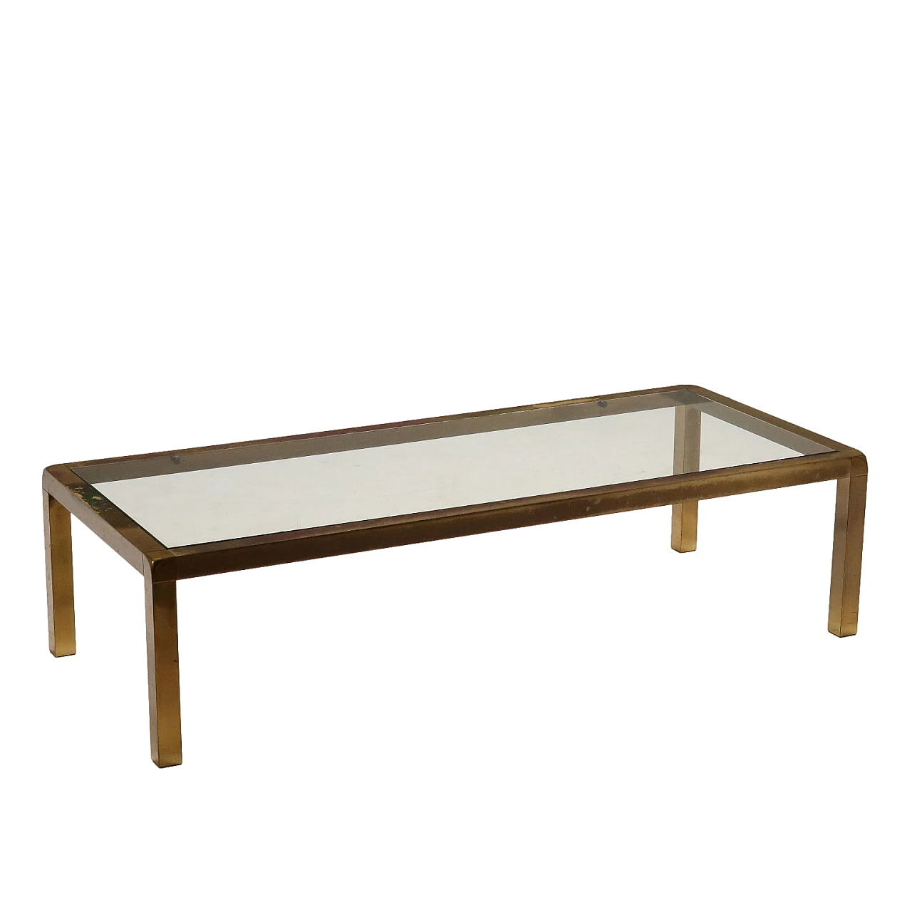 Rectangular coffee table in brass and glass, 1960s 1