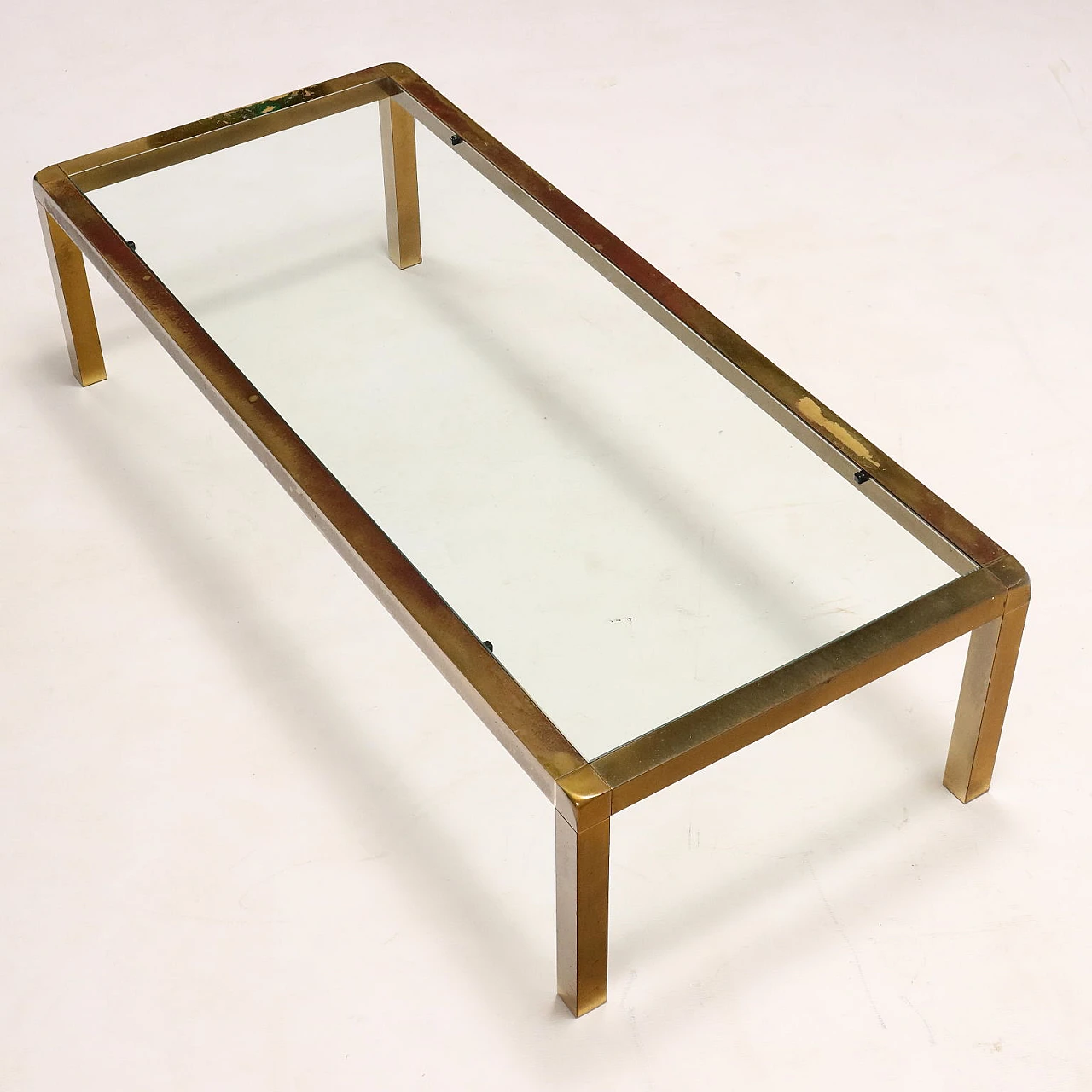 Rectangular coffee table in brass and glass, 1960s 9