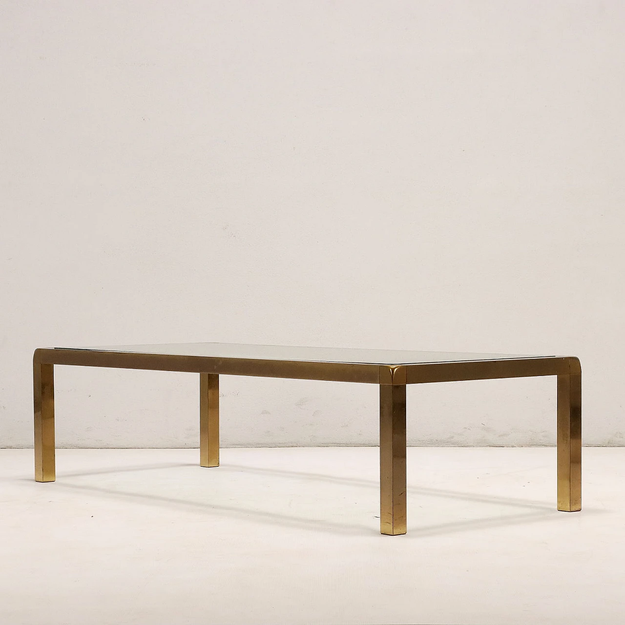 Rectangular coffee table in brass and glass, 1960s 10