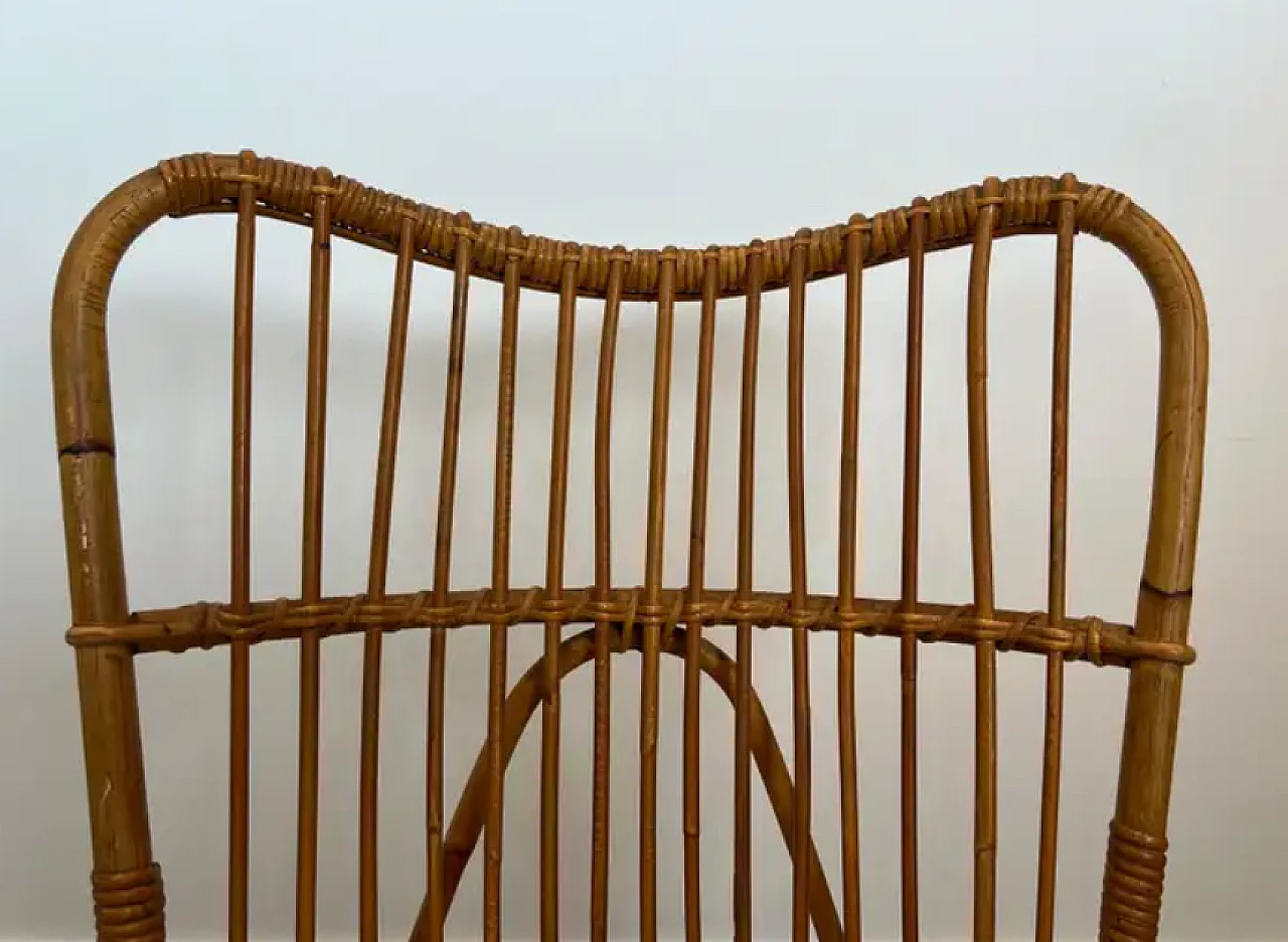 Coppia di poltrone alte di design in rattan, anni '50 12